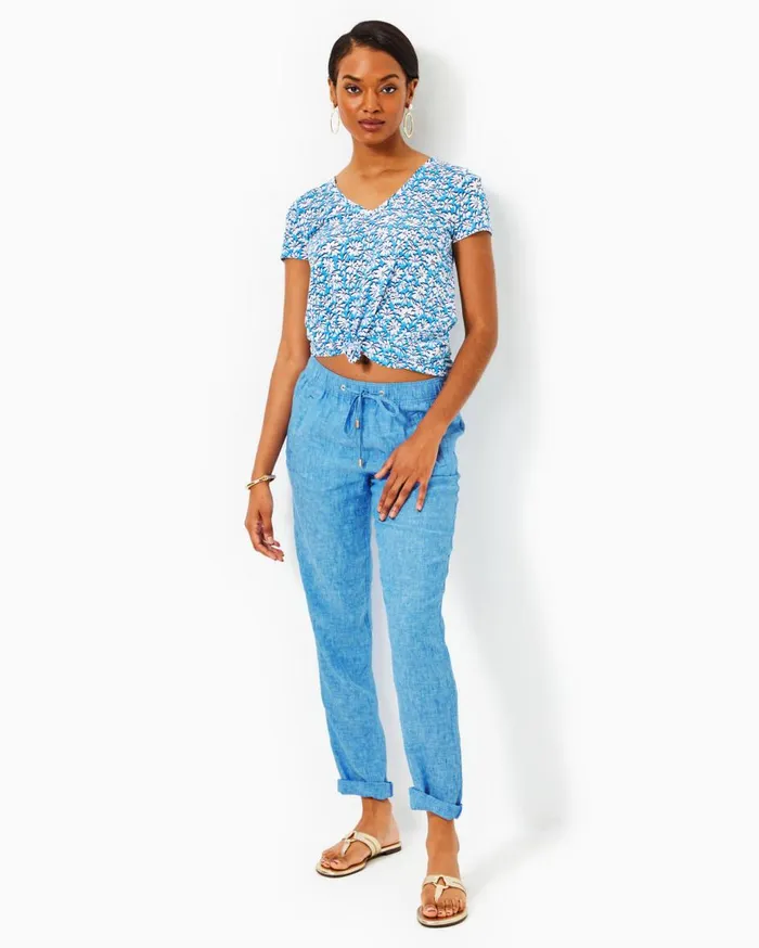 Women Lilly Pulitzer Tops Etta VNeck Cotton Top Lunar Blue Palm Beach Petals Women Lilly Pulitzer Tops Etta VNeck Cotton Top Lunar Blue Palm Beach Petals
