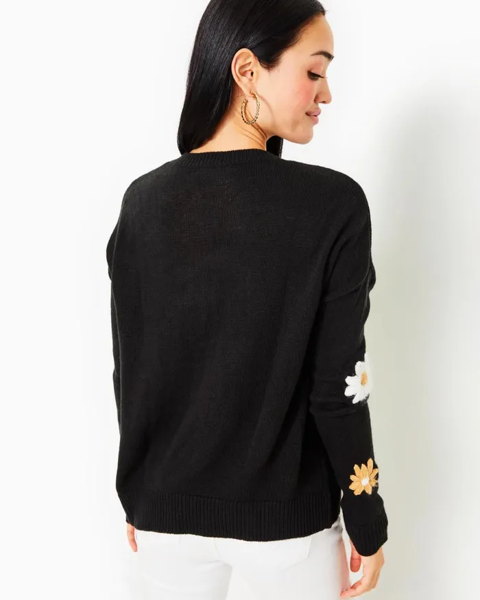 Women Lilly Pulitzer Tops Tensley Sweater Black Blooming Embroidery Women Lilly Pulitzer Tops Tensley Sweater Black Blooming Embroidery
