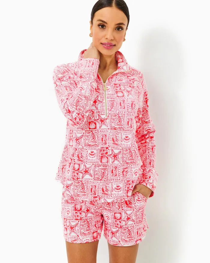 Women Lilly Pulitzer Tops UPF 50 Skipper Popover Multi Grove Garden