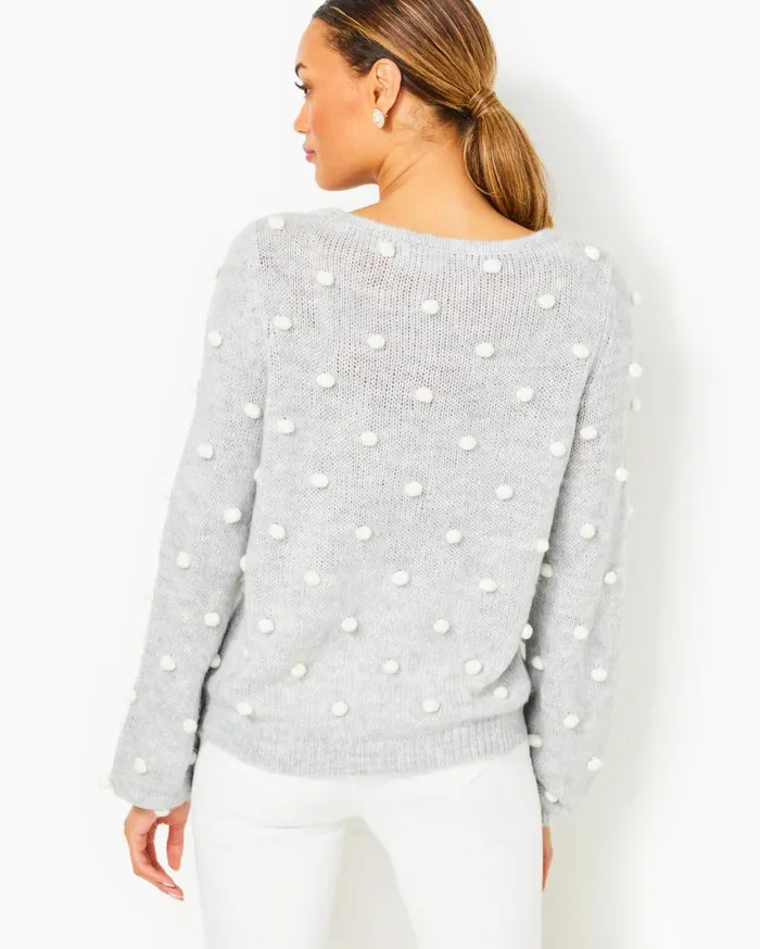 Women Lilly Pulitzer Tops Vienne Sweater Heathered Lunar Grey Playful Poms Women Lilly Pulitzer Tops Vienne Sweater Heathered Lunar Grey Playful Poms