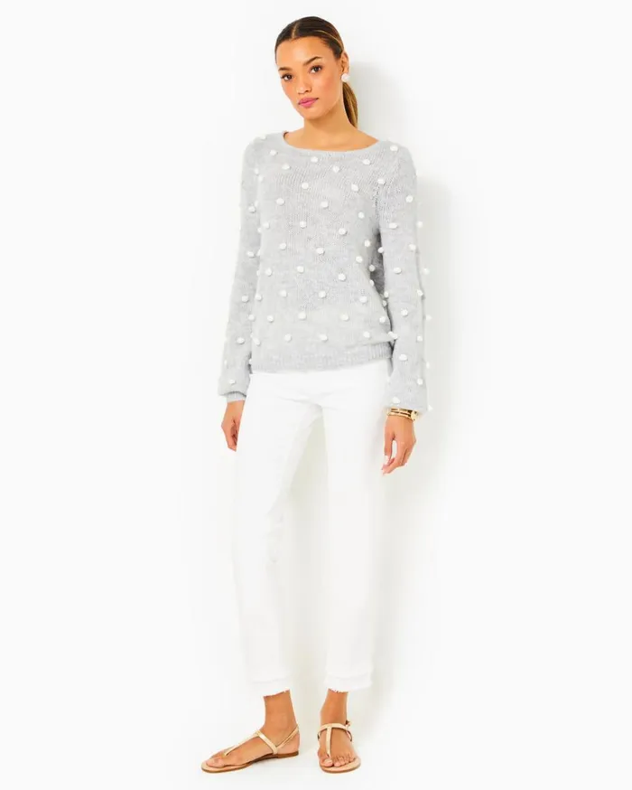 Women Lilly Pulitzer Tops Vienne Sweater Heathered Lunar Grey Playful Poms Women Lilly Pulitzer Tops Vienne Sweater Heathered Lunar Grey Playful Poms