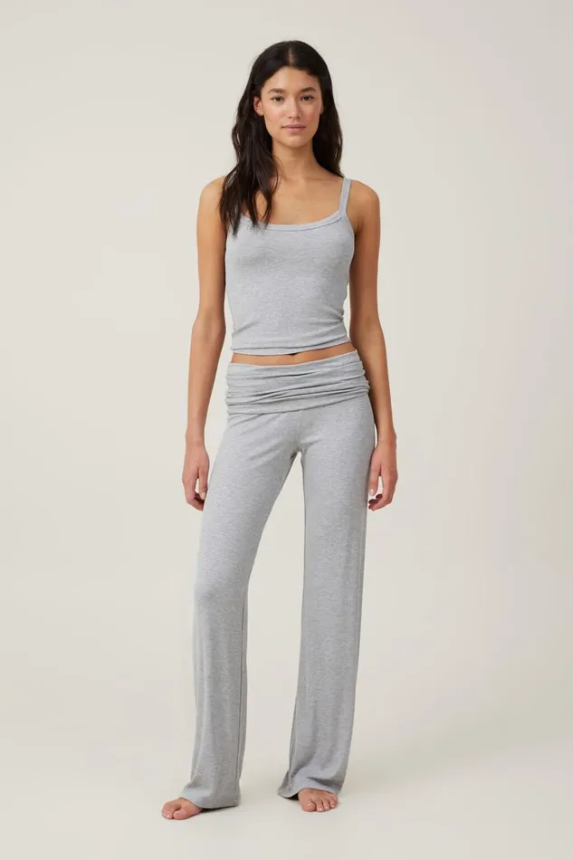 Women Loungewear Cotton On Sleep Recovery Roll Waist Pant Grey Marle Rib