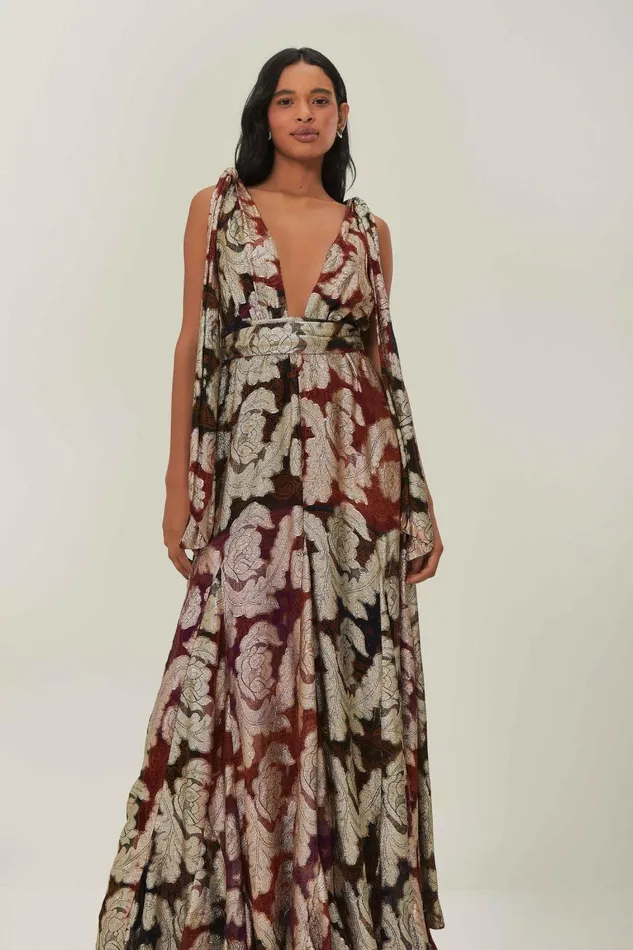 Women Maxi Dresses Farm Rio Jacquard Lurex Sleeveless Maxi Dress