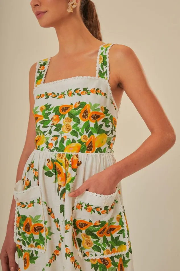 Women Maxi Dresses Farm Rio OffWhite Papaya Salad Scarf Lenzing Ecovero Euroflax Maxi Dress