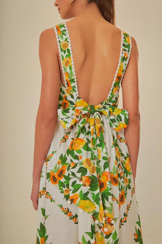 Women Maxi Dresses Farm Rio OffWhite Papaya Salad Scarf Lenzing Ecovero Euroflax Maxi Dress