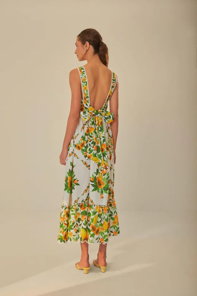 Women Maxi Dresses Farm Rio OffWhite Papaya Salad Scarf Lenzing Ecovero Euroflax Maxi Dress