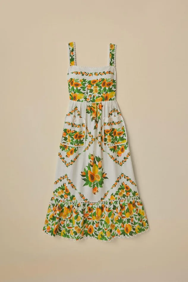 Women Maxi Dresses Farm Rio OffWhite Papaya Salad Scarf Lenzing Ecovero Euroflax Maxi Dress