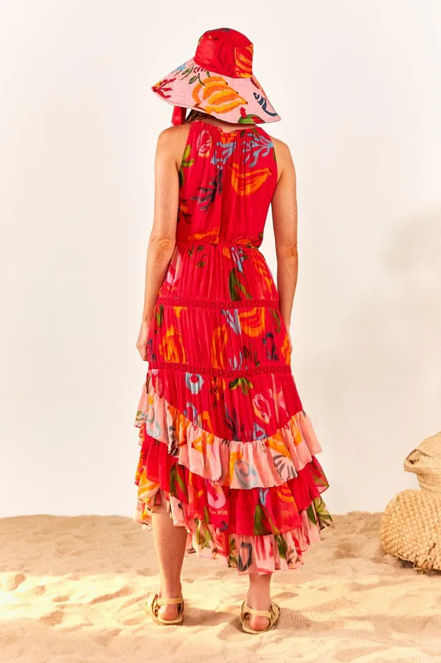 Women Maxi Dresses Farm Rio Red Mixed Fruits Ocean Maxi Dress