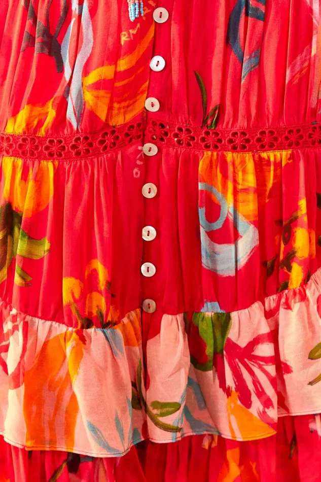 Women Maxi Dresses Farm Rio Red Mixed Fruits Ocean Maxi Dress