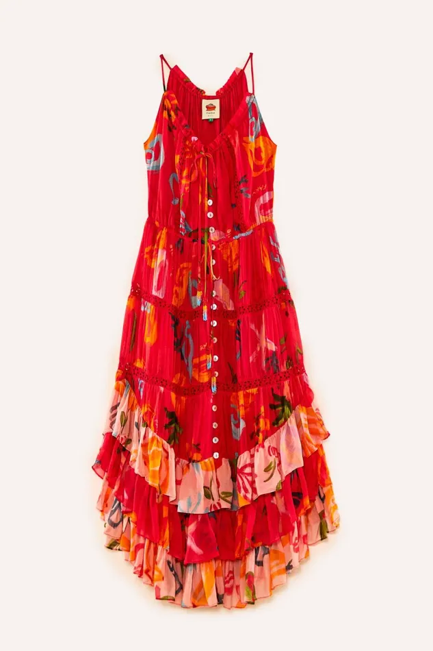 Women Maxi Dresses Farm Rio Red Mixed Fruits Ocean Maxi Dress