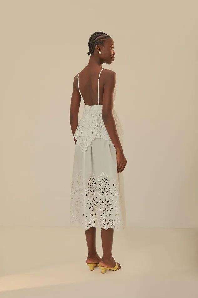 Women Maxi Dresses Farm Rio White Laise Sleeveless Maxi Dress