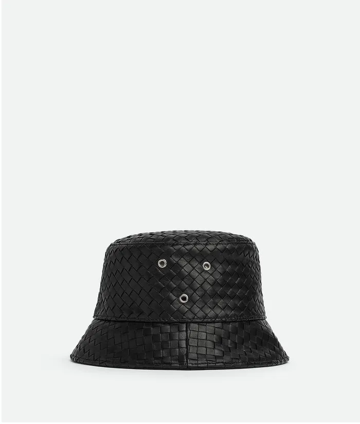 WomenMen Bottega Veneta Hats Intrecciato Leather Bucket Hat Black
