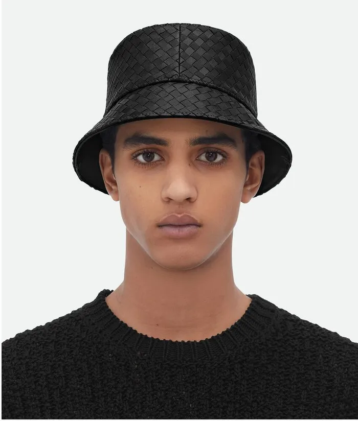 WomenMen Bottega Veneta Hats Intrecciato Leather Bucket Hat Black