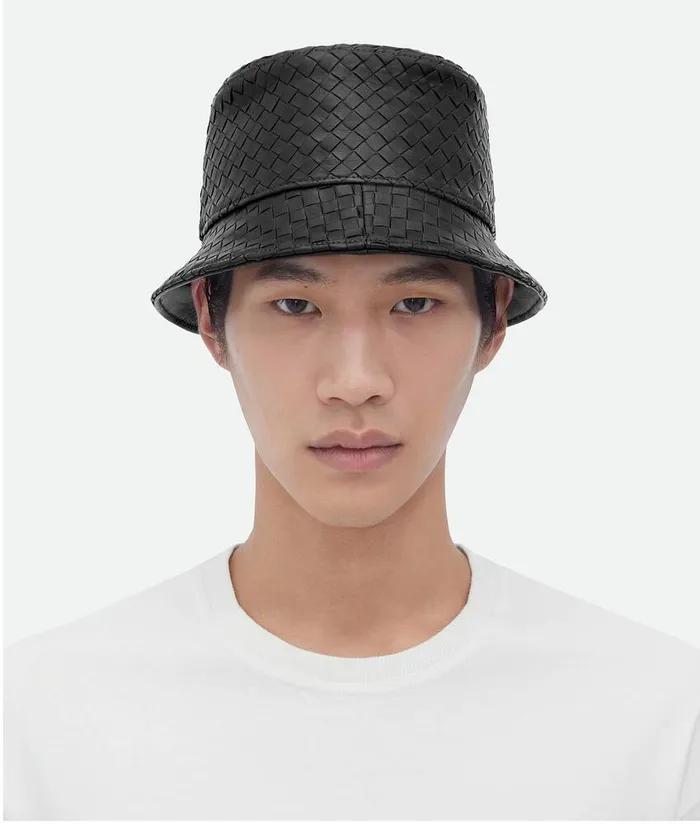 WomenMen Bottega Veneta Hats Intrecciato Leather Bucket Hat Black
