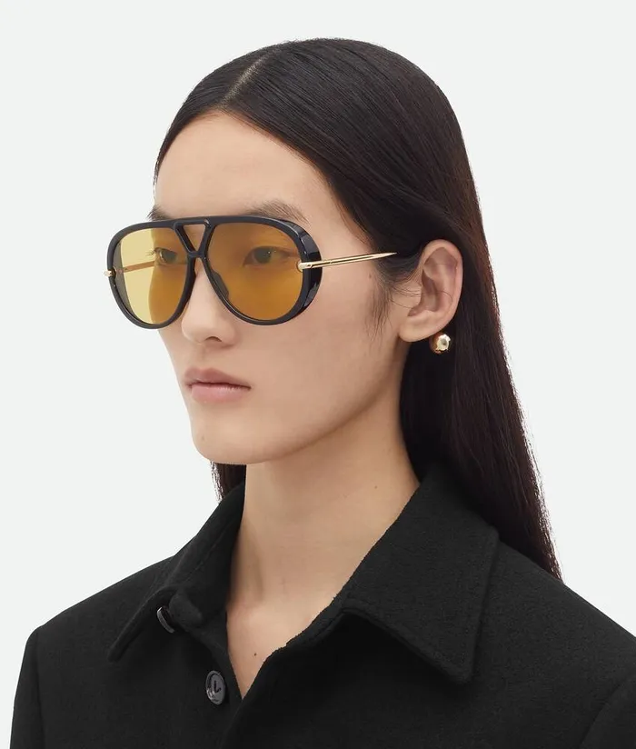WomenMen Bottega Veneta Sunglasses Drop Aviator Sunglasses Blackyellow