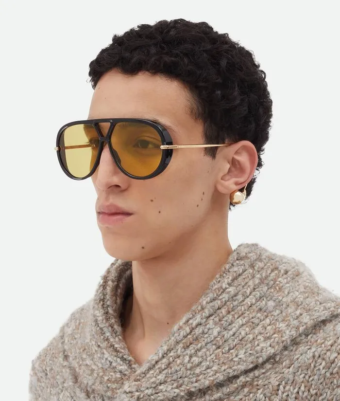 WomenMen Bottega Veneta Sunglasses Drop Aviator Sunglasses Blackyellow