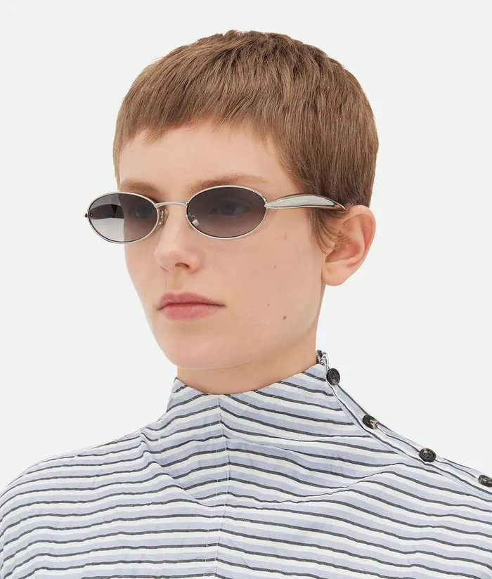 WomenMen Bottega Veneta Sunglasses Sardine Oval Sunglasses Silversilvergrey