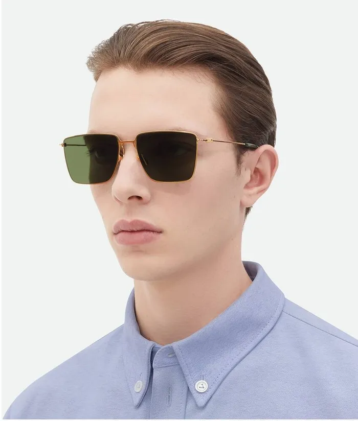 WomenMen Bottega Veneta Sunglasses Ultrathin Metal Rectangular Sunglasses Gold Green