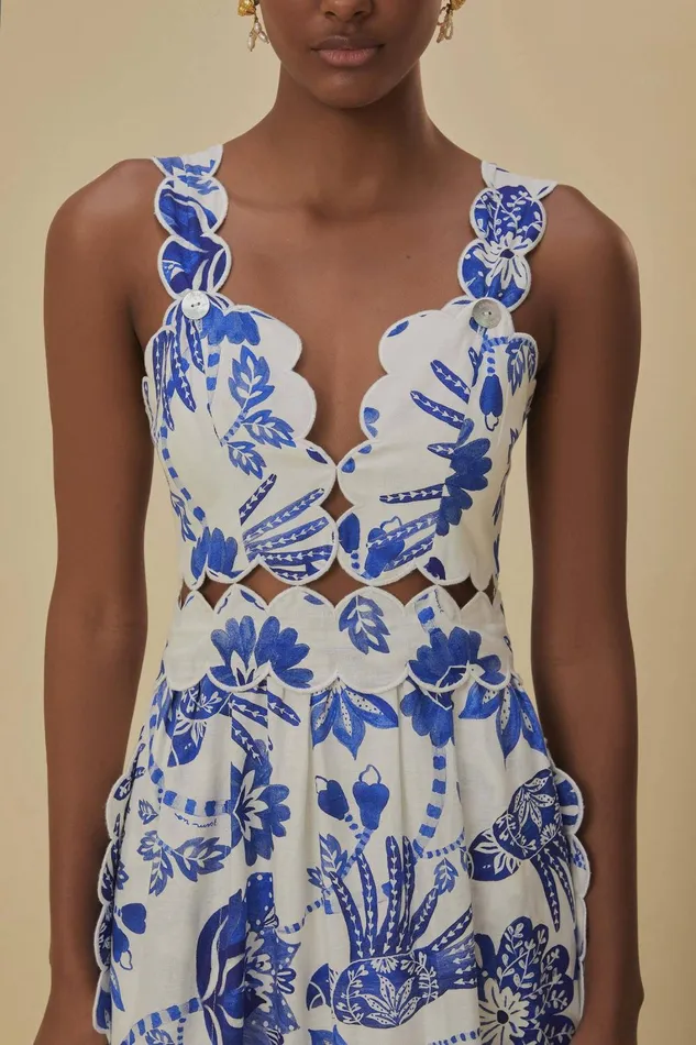 Women Midi Dresses Farm Rio OffWhite Flowerful Birds Lenzing Ecovero Euroflax Midi Dress
