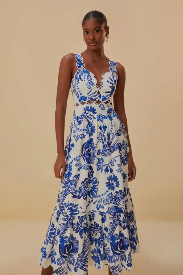 Women Midi Dresses Farm Rio OffWhite Flowerful Birds Lenzing Ecovero Euroflax Midi Dress