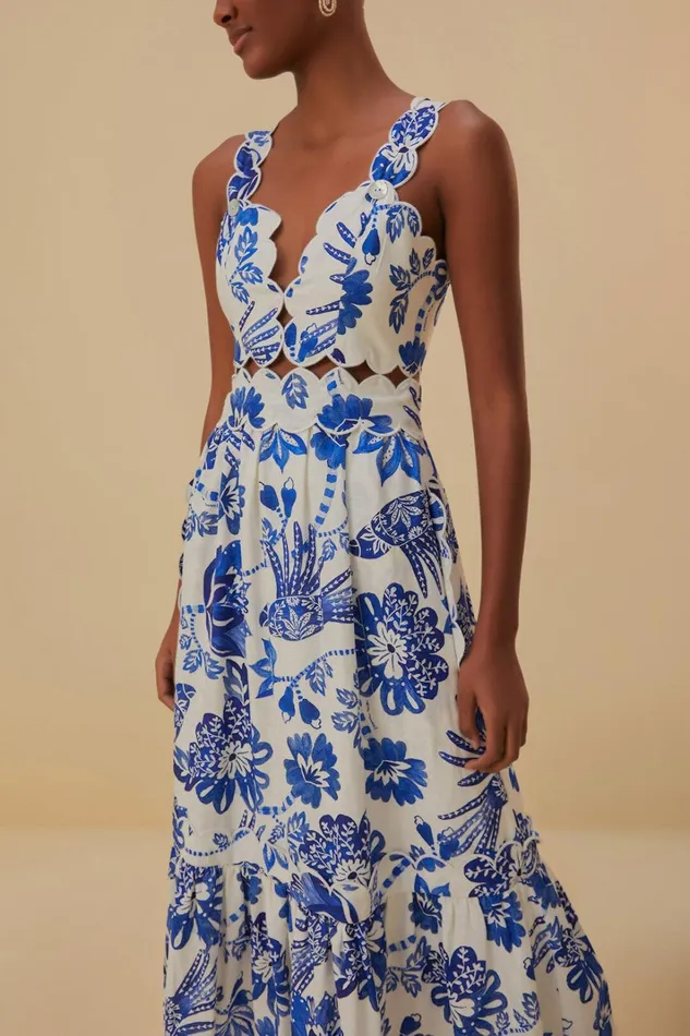 Women Midi Dresses Farm Rio OffWhite Flowerful Birds Lenzing Ecovero Euroflax Midi Dress