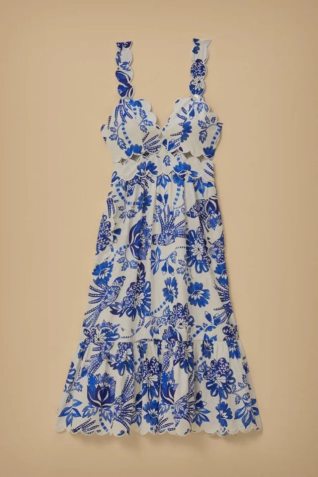 Women Midi Dresses Farm Rio OffWhite Flowerful Birds Lenzing Ecovero Euroflax Midi Dress