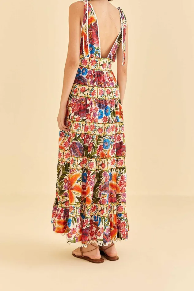 Women Midi Dresses Farm Rio OffWhite Tropical Yard Sleeveless Midi Dress