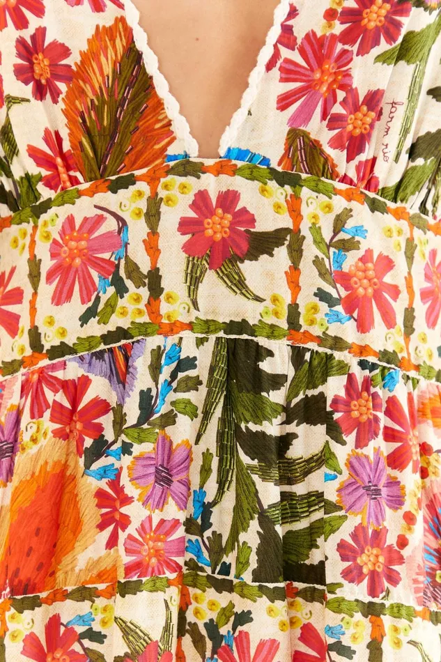 Women Midi Dresses Farm Rio OffWhite Tropical Yard Sleeveless Midi Dress
