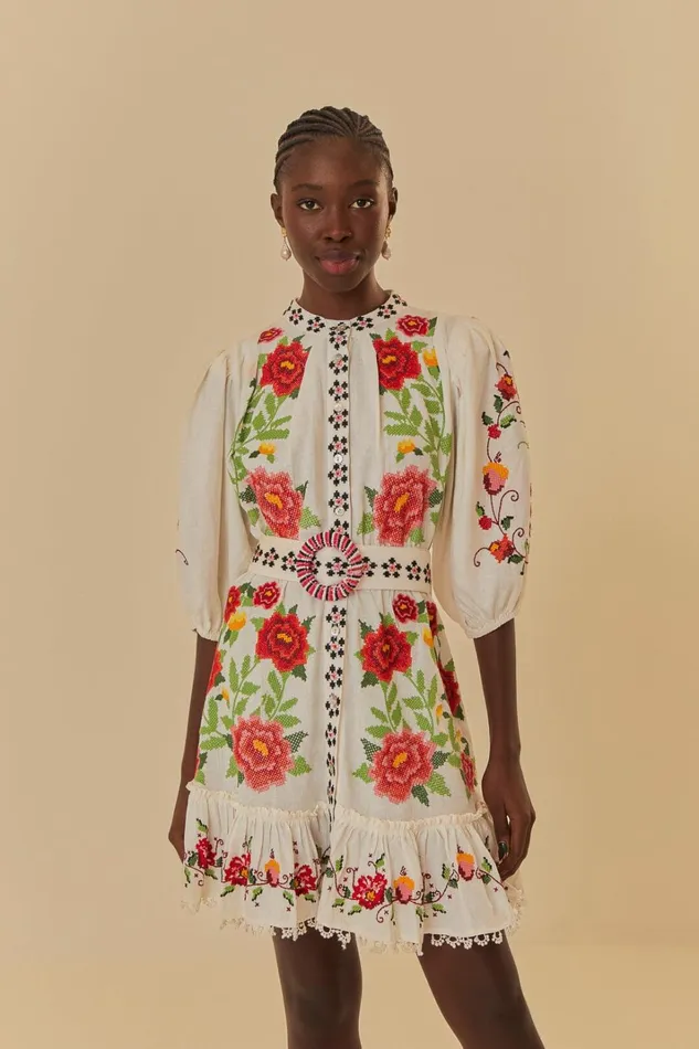 Women Mini Dresses Farm Rio OffWhite Embroidered Carmina Floral Short Sleeve Mini Dress Women Mini Dresses Farm Rio OffWhite Embroidered Carmina Floral Short Sleeve Mini Dress