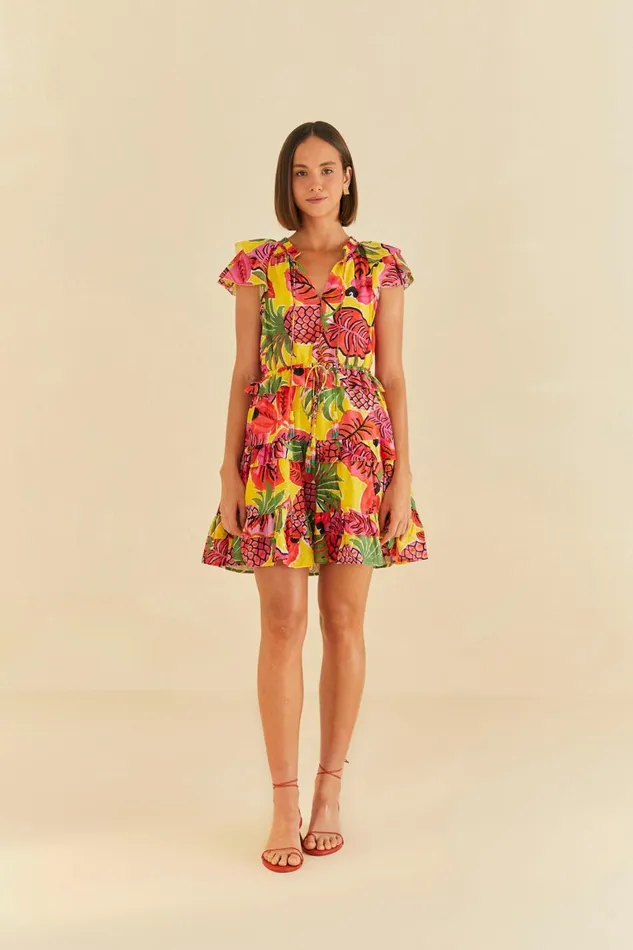 Women Mini Dresses Farm Rio Yellow Fruit Dream Ruffle Mini Dress
