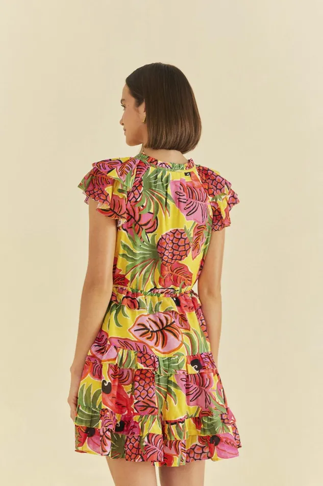 Women Mini Dresses Farm Rio Yellow Fruit Dream Ruffle Mini Dress