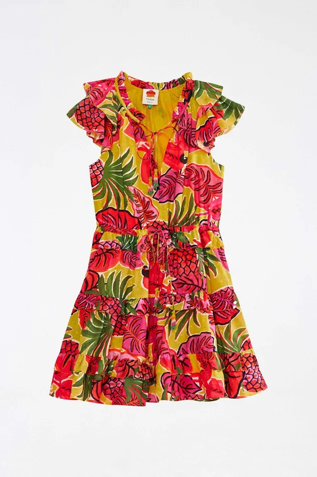 Women Mini Dresses Farm Rio Yellow Fruit Dream Ruffle Mini Dress