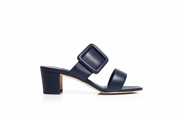 Women Navy Blue Nappa Leather Open Toe Mules Manolo Blahnik Mules