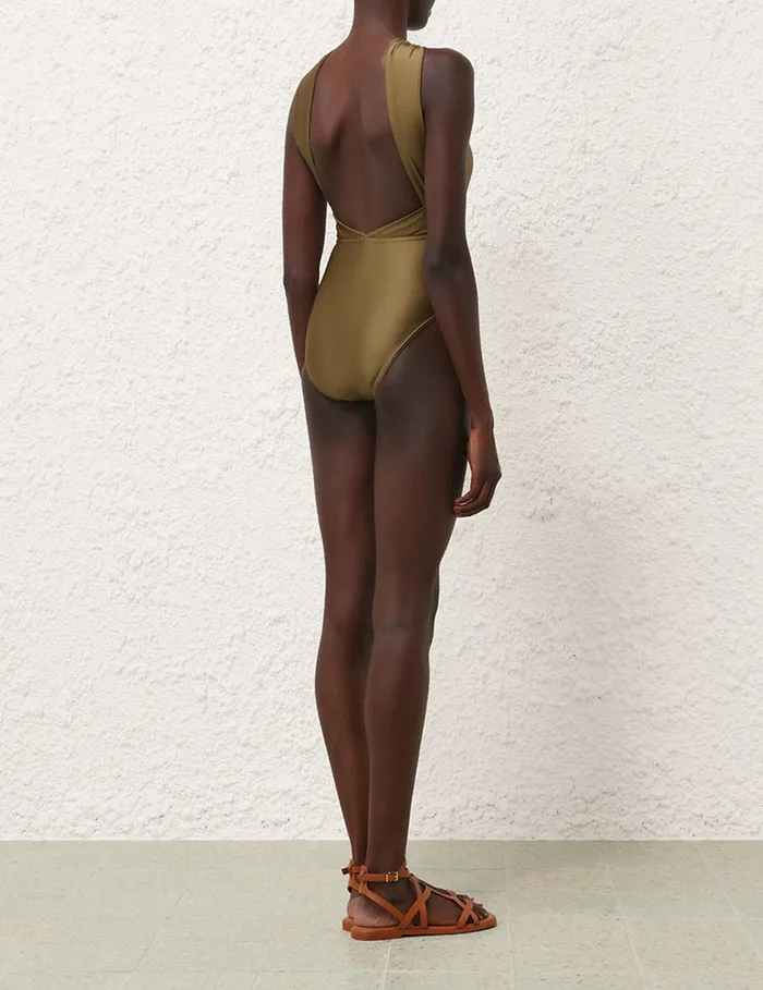 Women One Pieces Zimmermann Ottie High Neck Draped 1pc Olive