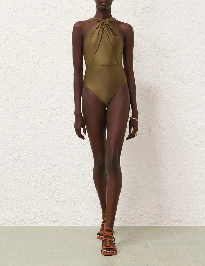 Women One Pieces Zimmermann Ottie High Neck Draped 1pc Olive