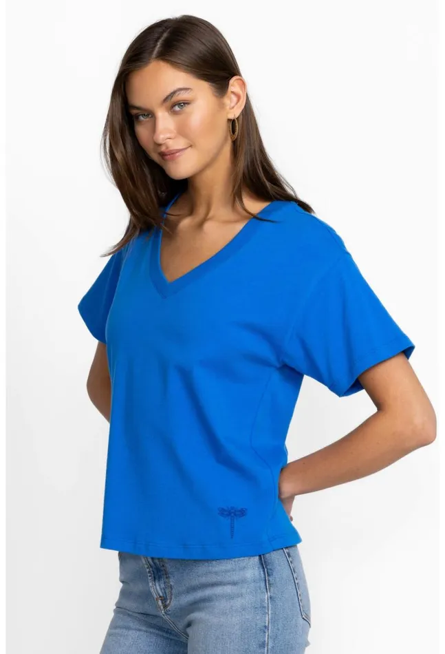 Women Organic Cotton Drop Shoulder Tee Princess Blue Garden Vines Johnny Was Tops