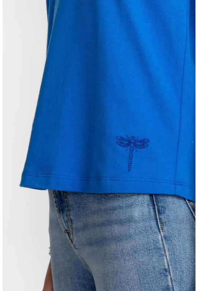 Women Organic Cotton Drop Shoulder Tee Princess Blue Garden Vines Johnny Was Tops