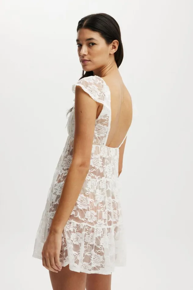 Women Pajamas Cotton On Lace Babydoll Nightie White