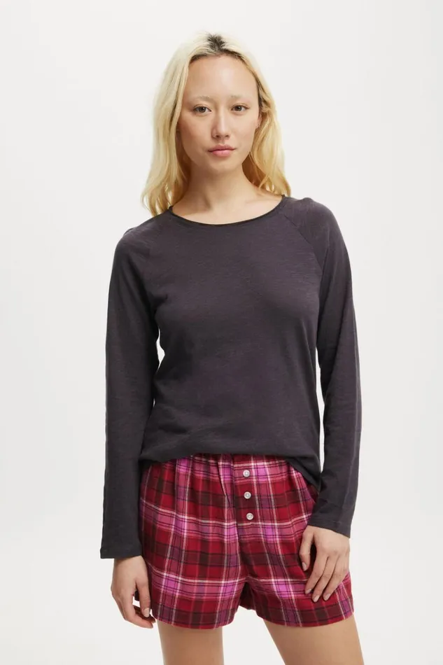 Women Pajamas Cotton On Raglan Long Sleeve Top Black