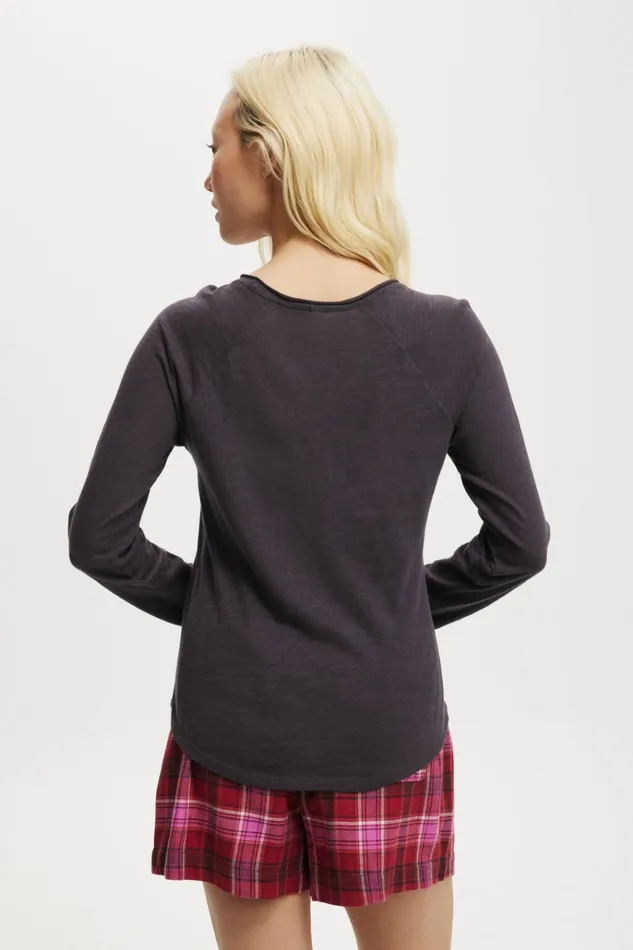 Women Pajamas Cotton On Raglan Long Sleeve Top Black