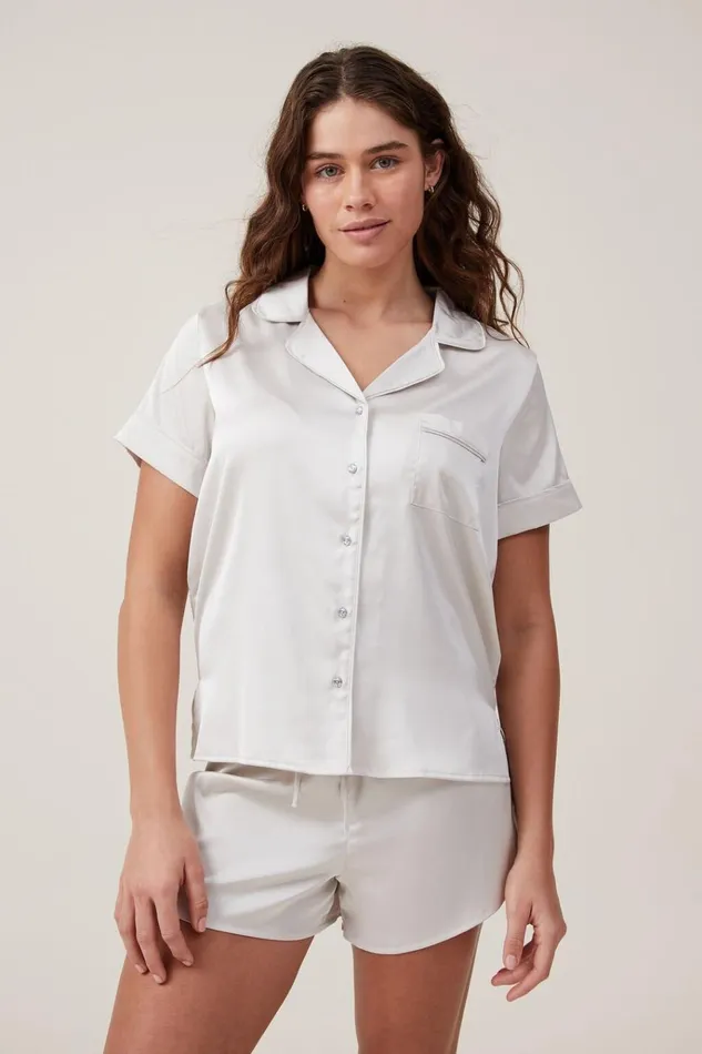 Women Pajamas Cotton On Staycay Satin Sleep Set Oysterdiamante Button