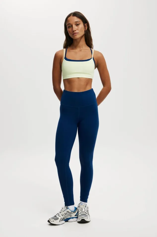 Women Pants Cotton On Active High Waist Core Full Length Tight Navy Peony