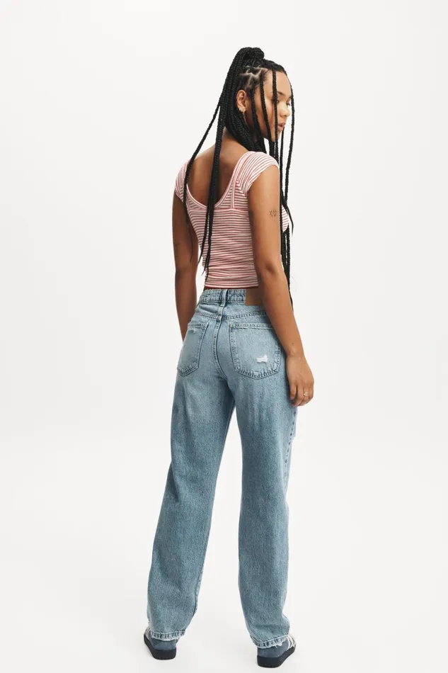 Women Pants Cotton On Original Straight Jean Breeze Blue Worn Women Pants Cotton On Original Straight Jean Breeze Blue Worn