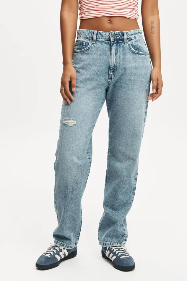 Women Pants Cotton On Original Straight Jean Breeze Blue Worn Women Pants Cotton On Original Straight Jean Breeze Blue Worn