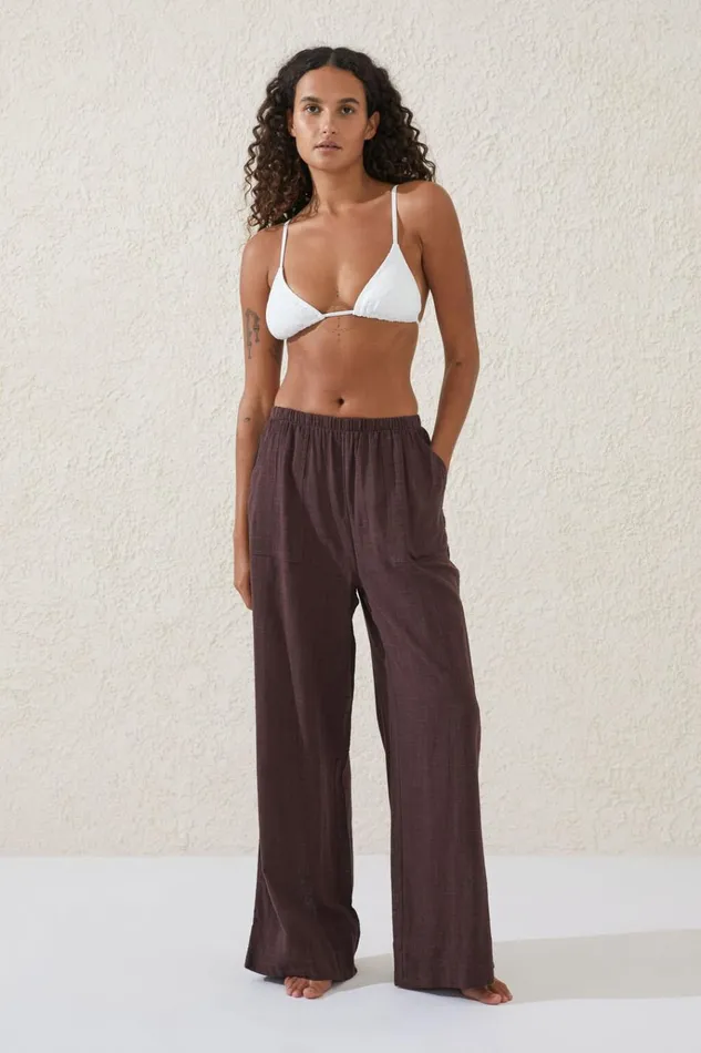 Women Pants Cotton On Relaxed Pocket Beach Pant Willow Brown