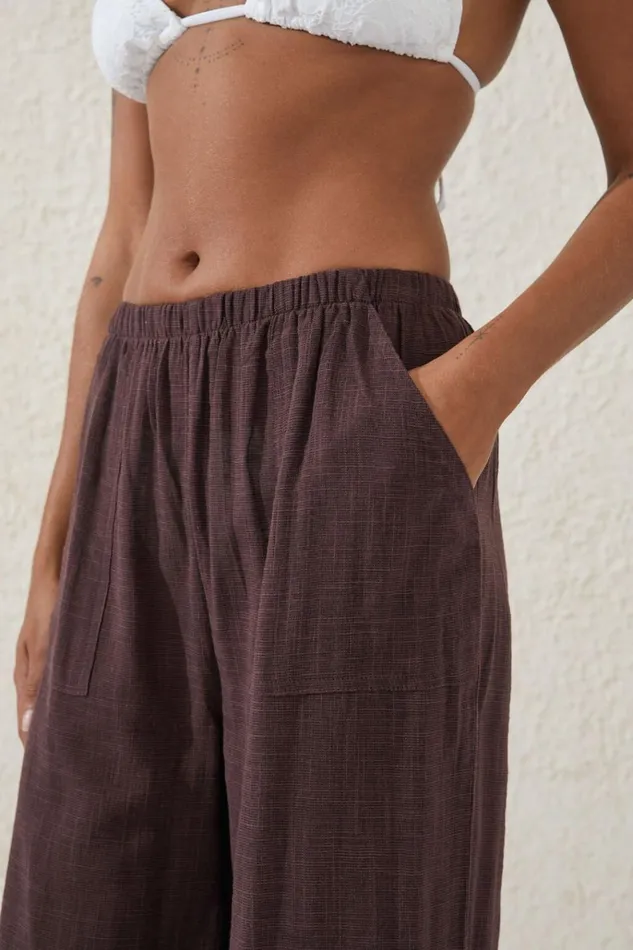 Women Pants Cotton On Relaxed Pocket Beach Pant Willow Brown
