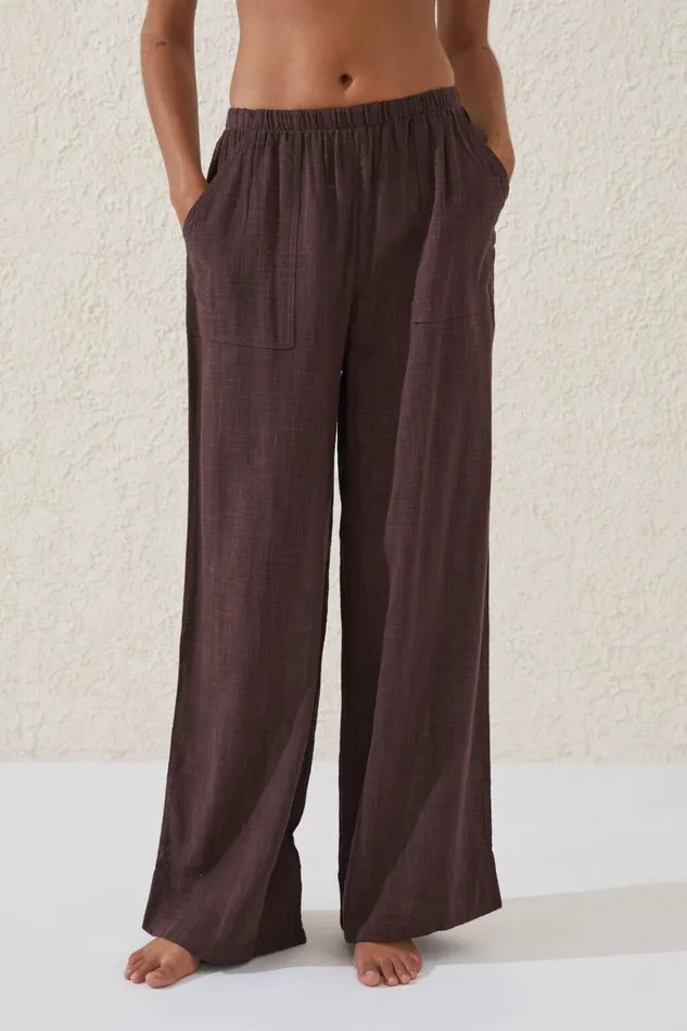 Women Pants Cotton On Relaxed Pocket Beach Pant Willow Brown