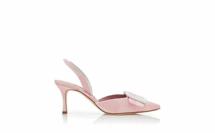 Women Pink And White Grosgrain Slingback Pumps Manolo Blahnik Pumps