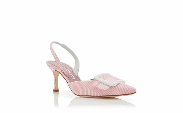 Women Pink And White Grosgrain Slingback Pumps Manolo Blahnik Pumps