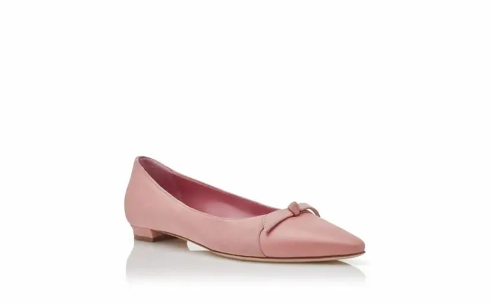 Women Pink Suede Bow Detail Flat Pumps Manolo Blahnik Flats